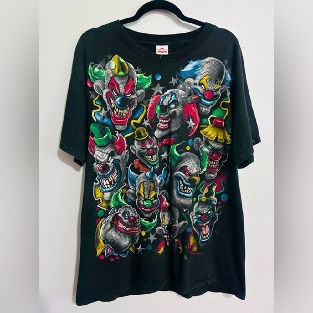 Vintage Alstyle Creepy Clown Graphic T-Shirt Size Large Halloween Y2K
